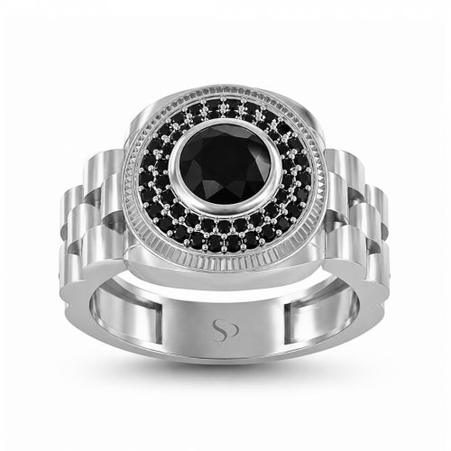 1.95 Karat Siyah Pırlanta Altın Erkek Yüzük